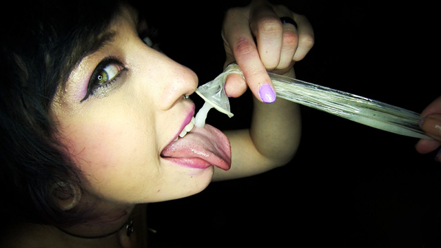 Proxy Paige gloryhole condom cum drinking.