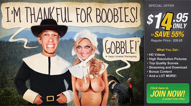 Thanksful for Boobies!  Evil Angel Canadian Thanksgiving Sale 55% Off!