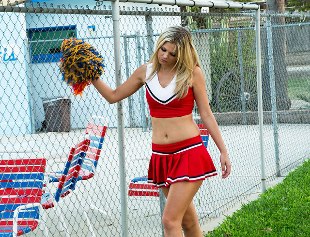 Cheerleader Scarlet Red sex in uniform.