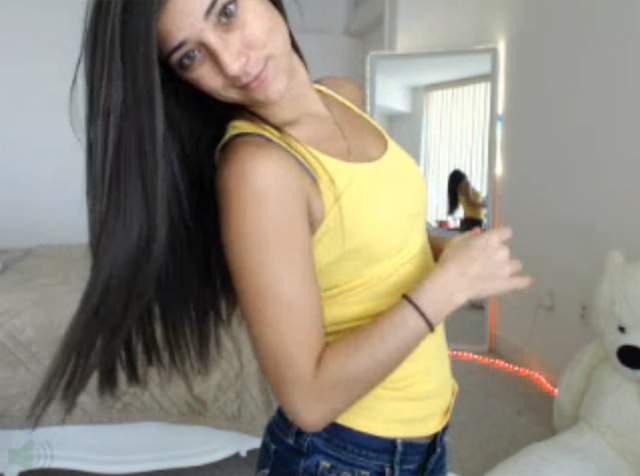 Cute petite brunette Codi live spanking tight ass jean shorts.