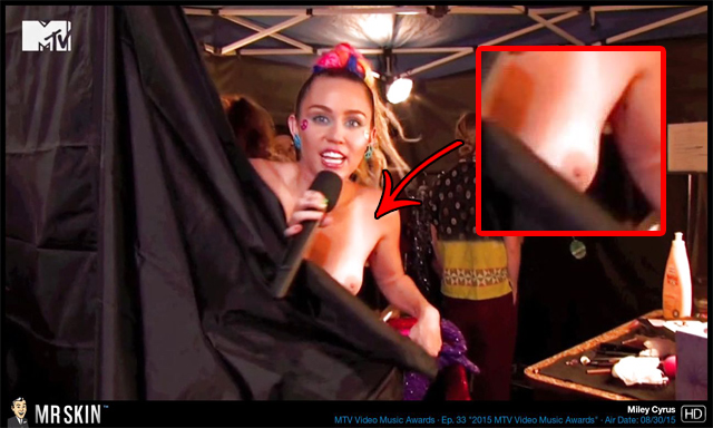 Miley Cyrus nipple close up from the MTV Video Music Awards 2015.