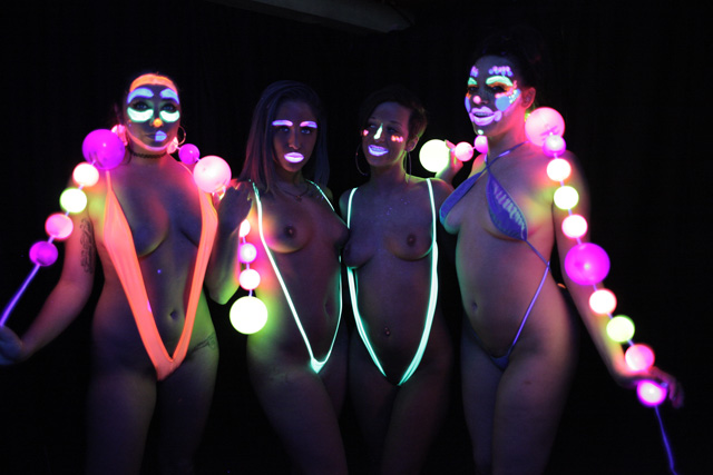 Glow in the dark blacklight lesbian body painting sex party with Karlee Grey, Abella Danger, Jada Stevens & Dana DeArmond in Sex Games from Evil Angel director Belladonna.
