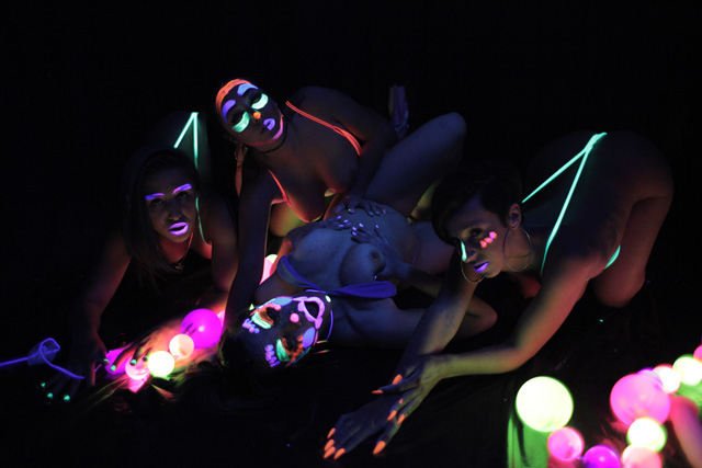 Glow in the dark blacklight lesbian body painting sex party with Karlee Grey, Abella Danger, Jada Stevens & Dana DeArmond in Sex Games from Evil Angel director Belladonna.