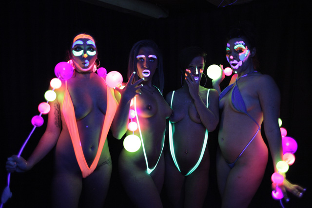 Glow in the dark blacklight lesbian body painting sex party with Karlee Grey, Abella Danger, Jada Stevens & Dana DeArmond in Sex Games from Evil Angel director Belladonna.