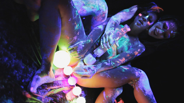 Glow in the dark blacklight lesbian body painting sex party with Karlee Grey, Abella Danger, Jada Stevens & Dana DeArmond in Sex Games from Evil Angel director Belladonna.