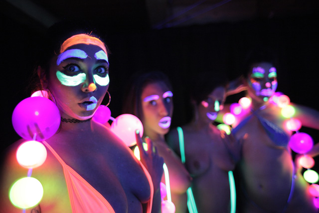 Glow in the dark blacklight lesbian body painting sex party with Karlee Grey, Abella Danger, Jada Stevens & Dana DeArmond in Sex Games from Evil Angel director Belladonna.