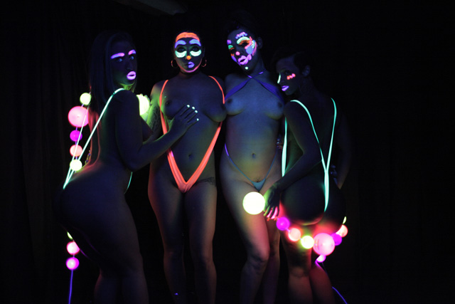 Glow in the dark blacklight lesbian body painting sex party with Karlee Grey, Abella Danger, Jada Stevens & Dana DeArmond in Sex Games from Evil Angel director Belladonna.