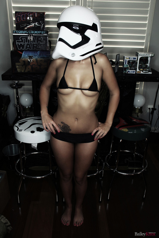 Star Wars fan girl Bailey Knox sexy storm trooper babe naked.