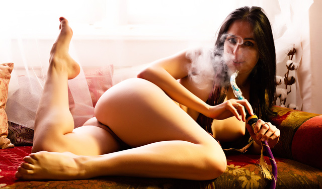 Women naked woman smoking weed