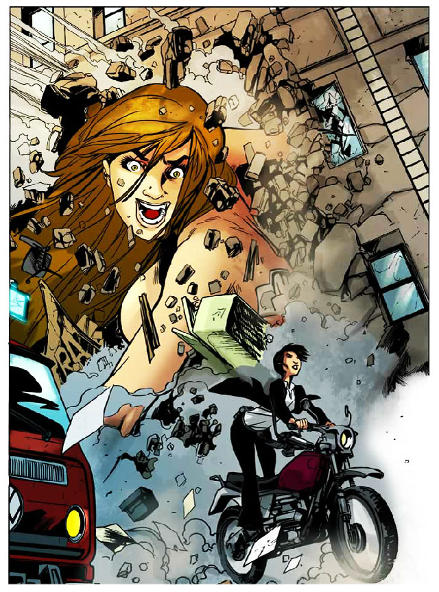 Giantess comic of oversized naked woman terrorizing the city!