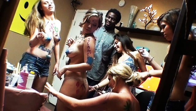 Real hot college girls dorm party gets wild with naked painting and kinky lesbian coed orgy.