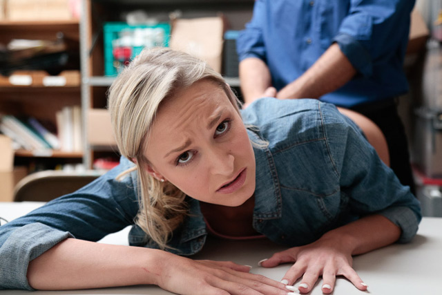 Emma Hix caught shoplifting fucked bt the department officers at the mall for a break.