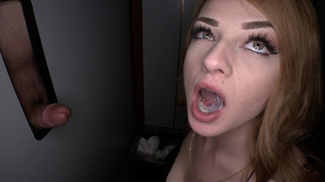 Amateur redhead girl swallows a dozen loads of cum at the gloryhole bbc interracial cumshot slut glory hole blowjobs xxx 4K GloryholeSwallow.