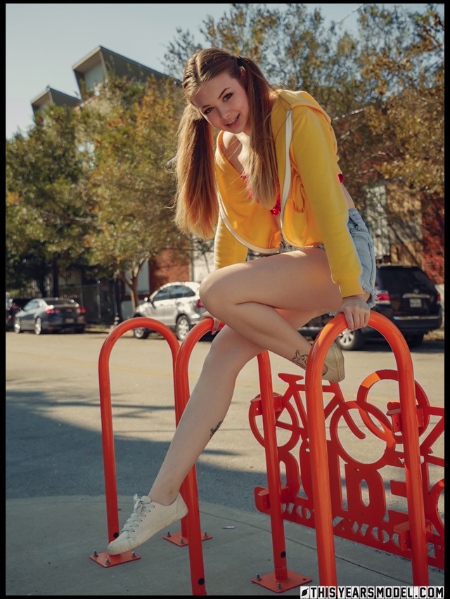 Summer time in the city with teen nude model Lana Lea on the block looking sex nude hottie TYM This Years Model.