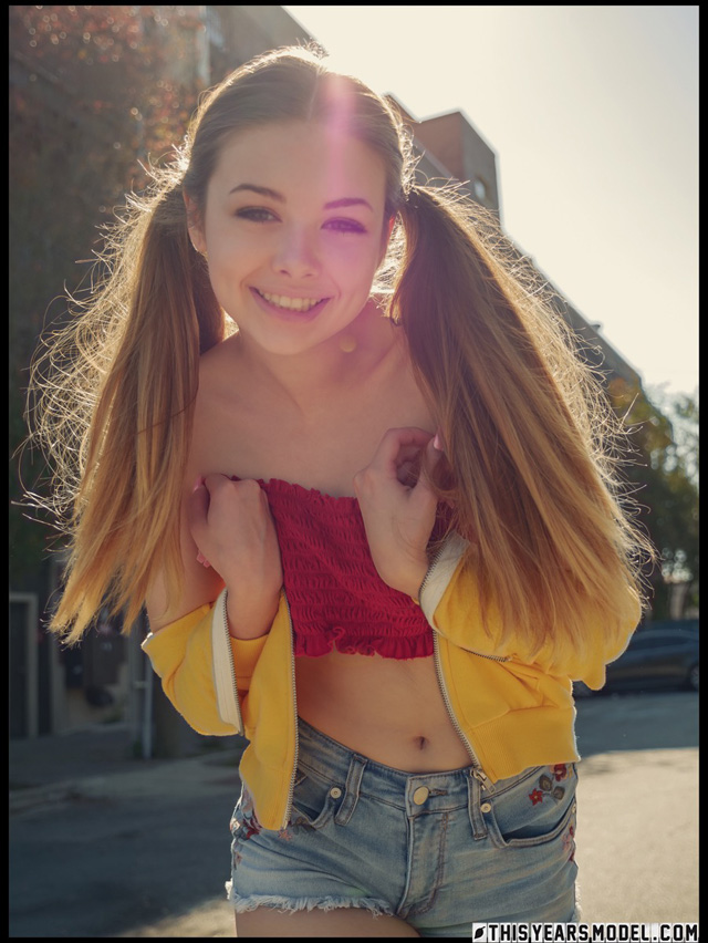 Summer time in the city with teen nude model Lana Lea on the block looking sex nude hottie TYM This Years Model.