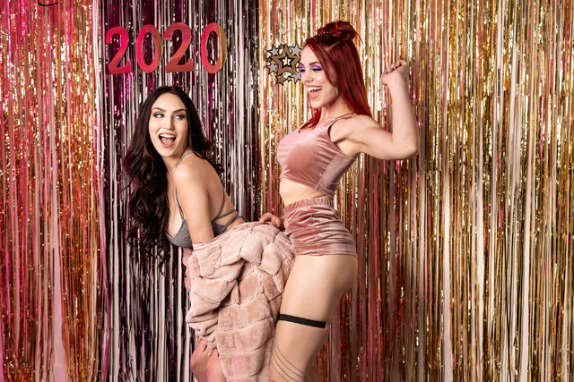 Molly Stewart & Jade Baker lesbian 2020 New Year's Party Twistys Midnight Kiss porn.