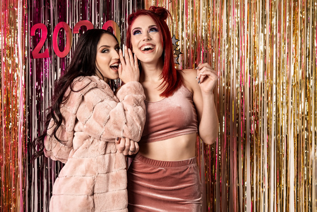 Molly Stewart & Jade Baker lesbian 2020 New Year's Party Twistys Midnight Kiss porn.