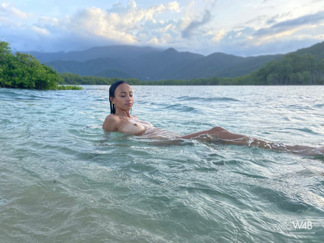 Venezuelan babe Camila Luna swimming in the river naked skinnydipping beach masturbation W4B.