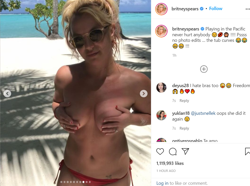 Britney Spears nude photos swimming and jacuzzi tub Instagram celebrity nip slip sexy bikini nudes to celebrate freedom!