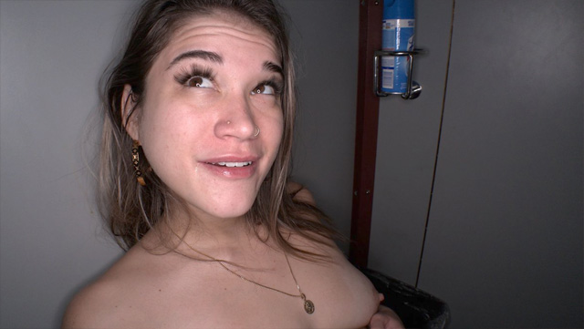 Cute brunette gloryhole girl amateur cumslut sex with strangers blowjobs, oral sex, cum swallowing, interracial whore loves cock in Gloryhole Swallow 4K xxx.
