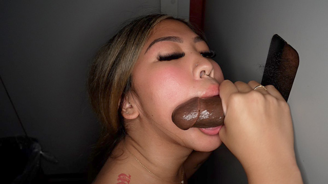 Hot Asian college girl gloryhole cum swallowing blowjobs gangbang sex with strangers while boyfriend watches in Gloryhole Swallow 4K real GH videos.