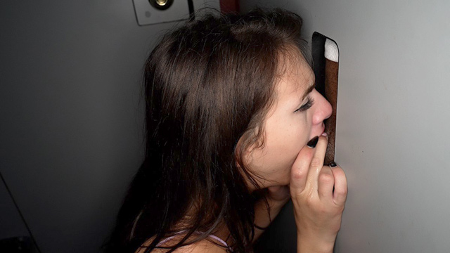 Amateur brunette hottie gloryhole blowjobs, cum swallowing and gangbang in adult video store porn theater room from strangers in wild unscripted xxx 4K from Gloryhole Swallow!