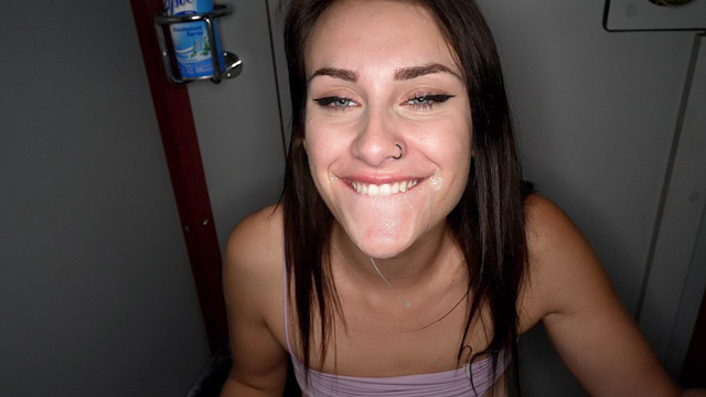Amateur brunette hottie gloryhole blowjobs, cum swallowing and gangbang in adult video store porn theater room from strangers in wild unscripted xxx 4K from Gloryhole Swallow!