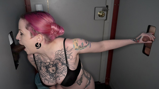 Split tongue pink hair tattoo punk slut Lady Lazarus glory hole blowjobs cum swallowing facials real 4K unscripted gloryhole from Gloryhole Swallow.