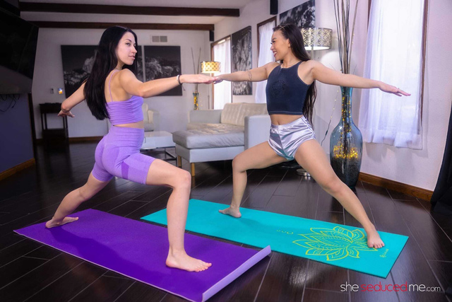 Naked yoga with my roommate Kimmy Kimm & Alex Coal flexible sporty lesbian sex from She Seduced Me.