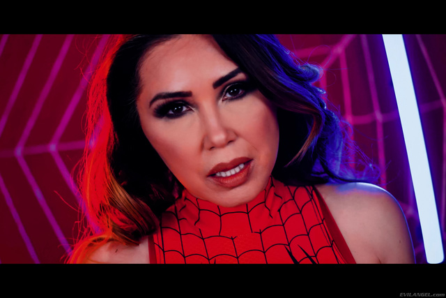 Kianna Dior spider girl parody for Halloween 2022 double blowjob facial Jonni Darkko & Jay Smooth in Evil Angel.