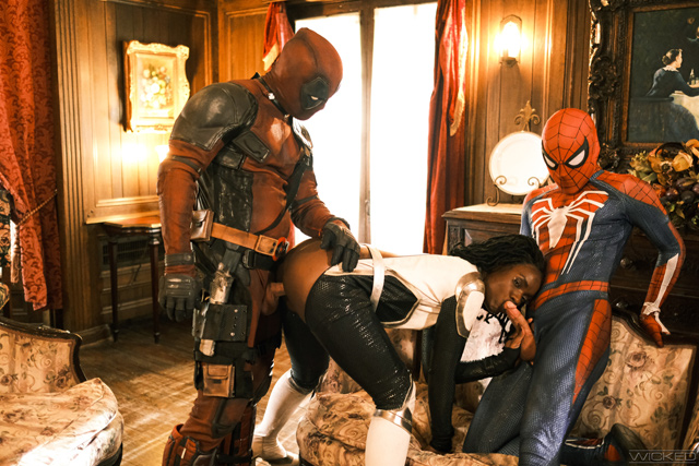 Spideypool XXX Ana Foxxx as Maria Rambeau aka. Photon threesome with Deadpool and Spiderman [Tyler Cruise & Seth Gamble] in Wicked Comix and Axel Braun porn parody!