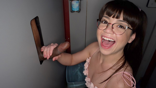 Adorable petite teen in glasses Mochi Mona gloryhole blowjobs, cum swallowing & creampies! Happy teen sucks and fucks strangers and plays in the cumshots as she rubs cum all over her chest in Gloryhole Swallow as seen on Porn Corporation.