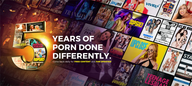 Adult Time 5 Year Anniversary $5 a month sale on Porn Corporation.