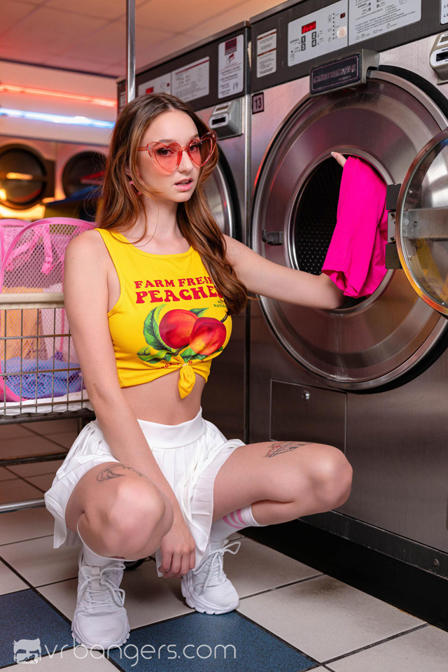 Panty Hunter laundromat sex virtual reality experience with petite babe Melanie Marie sucks and fucks while doing laundry in public vr porn fantasy from VR Bangers as seen on Porn Corp.