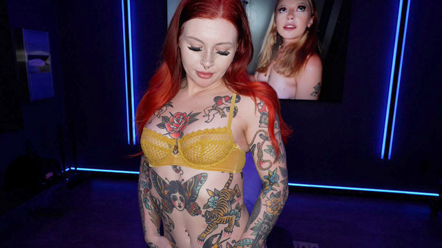 Tattooed redhead model LetLovelessLive in her first gangbang in hardcore group sex with interracial big dick creampies in tattoo porn from Cumpsters as seen on Porn Corporation.