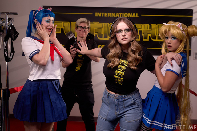 Futa World Futakuthon cosplay convention sexy cosplayer fan Jewelz Blu fucks Lulu Chu in Sailor Moon and Sailor Scout outfits in futanari porn with Codi Vore in threesome from Adult Time as seen on Porn Corporation.