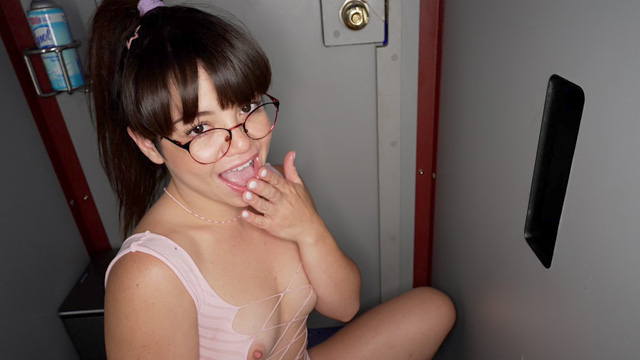 Petite cute babe Mochi Mona returns to Gloryhole Swallow for interracial sex, cum swallowing blowjobs, creampies as this cute glasses girl sucks cock in GHS as seen on Porn Corporation.