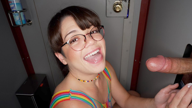 Petite cute babe Mochi Mona returns to Gloryhole Swallow for interracial sex, cum swallowing blowjobs, creampies as this cute glasses girl sucks cock in GHS as seen on Porn Corporation.