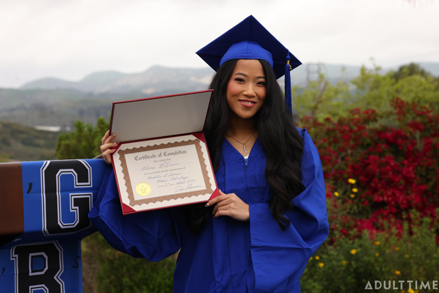 Congrats Grads public college graduation party threesome porn with Lily Starfire, Alona Bloom & Scotty P. in public sex and nudity with hot coeds from Adult Time featured on Porn Corporation.