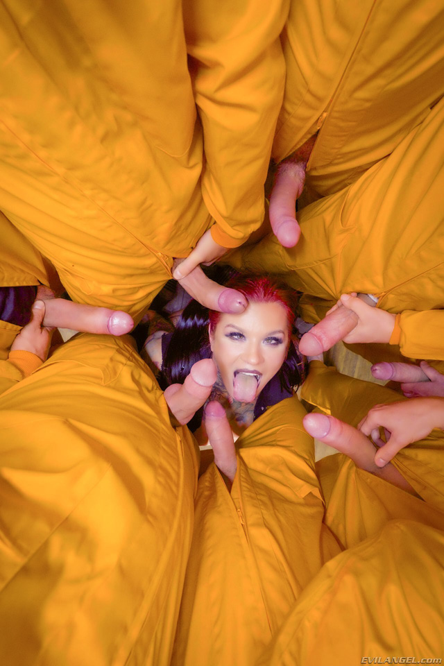 Sabien DeMonia Metal Ass Fuck Gangbang 8-on-1 with director and performer Sabien in her most hardcore gangbang yet only on Evil Angel in this Slipknot-inspired porn featured on Porn Corporation digital magazine.