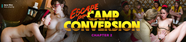Escape From Camp Conversion chapter 2 starring Lulu Chu, Lexi Luna, Alex Coal, Charlie Forde, Octavia Red & more in the new lesbian 1980's erotic thriller porn from Adult Time's Girlcore as seen on Porn Corporation.